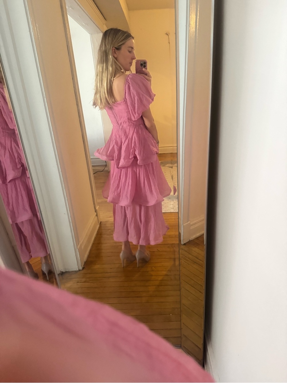 ASOS Pink Tiered Maxi Dress with Cutout - Picture 4 of 5